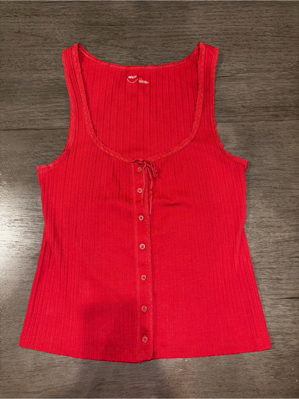 aerie Red Ribbed Button-Front Tank